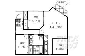 ＰＡＲＫ　ＨＩＬＬＳ　ＯＹＡＫＥ　ＶＩＬＬＡ　4 104 ｜ 京都府京都市山科区大宅御所田町（賃貸マンション3LDK・1階・64.65㎡） その2