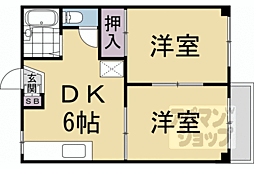 ドミール厨子奥C 2DKの間取図画像