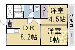 吉祥院ガーデンハイツA棟 2DKの間取図画像