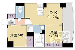 エステムプラザ京都聚楽第雅邸 2DKの間取図画像
