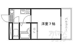 クローバー椥辻 1Kの間取図画像