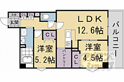 パインフィールド七条 2LDKの間取図画像