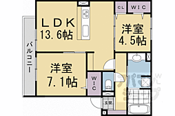 伏見桃山郵政宿舎2棟 2LDKの間取図画像