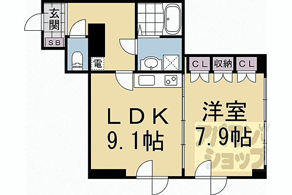 京都府京都市上京区荒神口通河原町東入亀屋町(賃貸マンション1LDK・1階・43.43㎡)の写真 その2