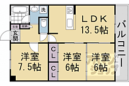 JR山陰本線 嵯峨嵐山駅 徒歩8分の賃貸マンション 4階3LDKの間取り