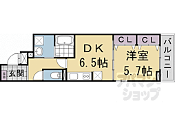 ヒカルサ京都梅津東 1DKの間取図画像