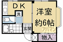 グランディール朱雀 1Kの間取図画像