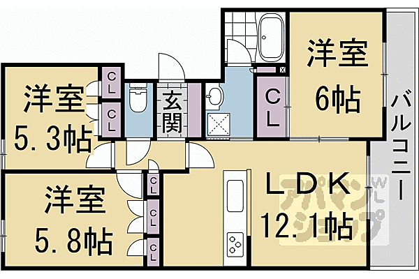 パインフィールド洛西 406｜京都府京都市右京区西院四条畑町(賃貸マンション3LDK・4階・65.39㎡)の写真 その2