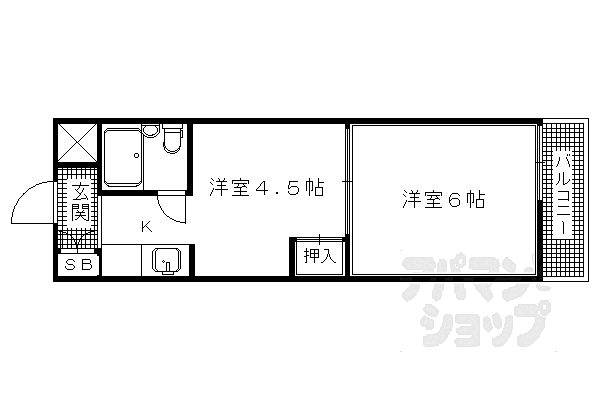 グランディール嵯峨 405｜京都府京都市右京区太秦前ノ田町(賃貸マンション2K・4階・22.40㎡)の写真 その2