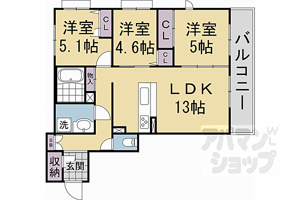 （仮称）シャーメゾングラン西京極 301｜京都府京都市右京区西京極郡醍醐田町(賃貸マンション3LDK・3階・67.85㎡)の写真 その2