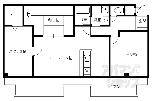 アメニティ双ケ丘 208｜京都府京都市右京区常盤山下町(賃貸マンション3LDK・2階・69.00㎡)の写真 その2