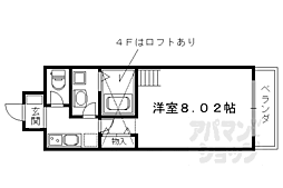 京祝ビルアルティスタ帷子ノ辻 1Kの間取図画像