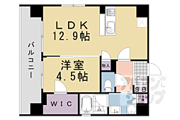 京都市営烏丸線 五条駅 徒歩9分の賃貸マンション 9階1LDKの間取り