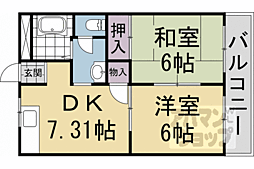 ラーバン嵯峨 2DKの間取図画像