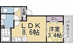 京都市南区東九条北松ノ木町アパート 1LDKの間取図画像