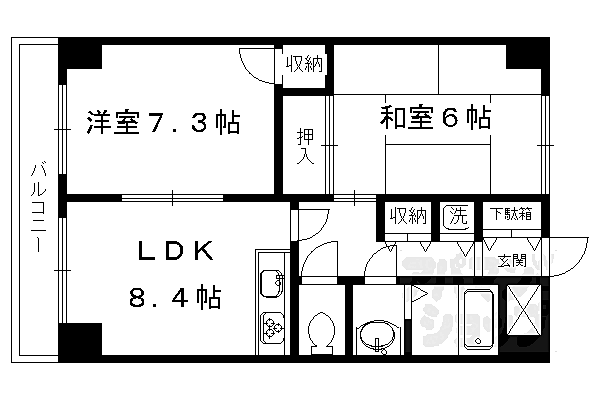 京都府京都市北区衣笠御所ノ内町(賃貸マンション2LDK・5階・52.62㎡)の写真 その2