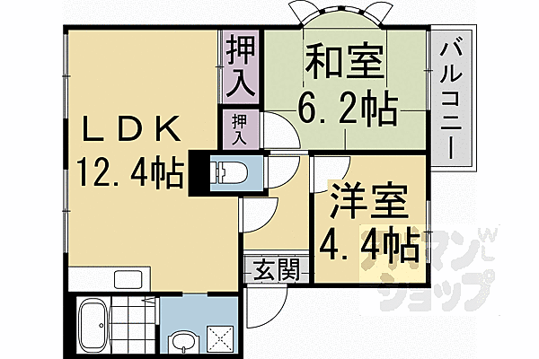 京都府京都市北区上賀茂榊田町(賃貸アパート2LDK・2階・50.00㎡)の写真 その2