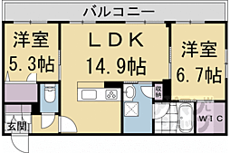 ＨＡＢＩＴＥＲ　御所西 302 3階2LDKの間取り