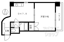 京都市営烏丸線 四条駅 徒歩10分の賃貸マンション 4階1DKの間取り