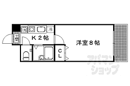 京都市営烏丸線 松ヶ崎駅 徒歩14分の賃貸マンション 1階1Kの間取り