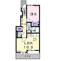 エアリーヒル 1階1LDKの間取り