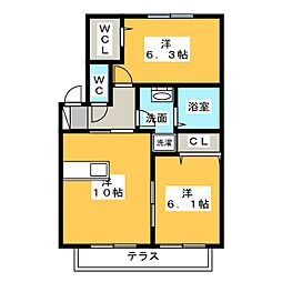 パンテオ 1階2LDKの間取り