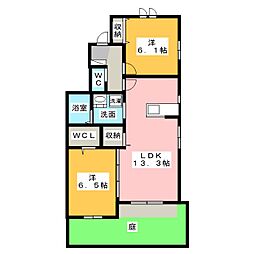 アルカンシェル 1階2LDKの間取り