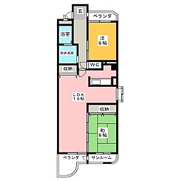 エスポワール城北 2LDKの間取図画像