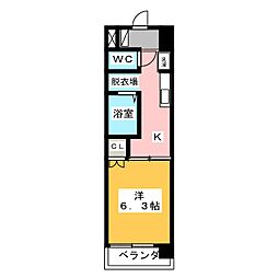 サンピアオカヤス 1Kの間取図画像