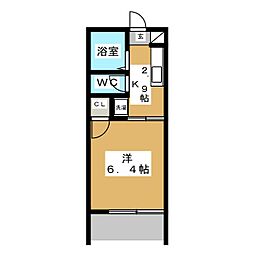フォーブル萩野 1Kの間取図画像