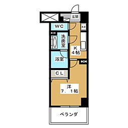 ドゥナーレ辻町 1Kの間取図画像
