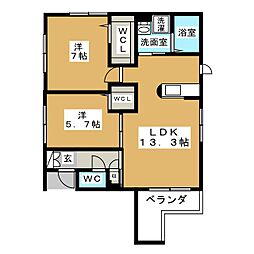 ヴァンベール黒川 2LDKの間取図画像