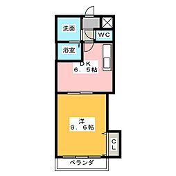 レジデンス黒龍 1DKの間取図画像