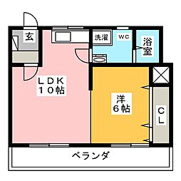 サンダイマンション 1LDKの間取図画像