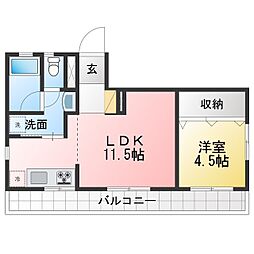 レジデンス川中 2DKの間取図画像