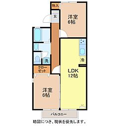 サニーハイムオーリ 2LDKの間取図画像