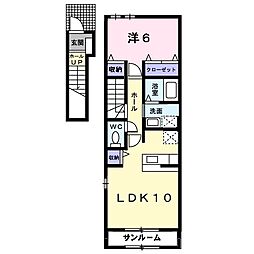 ヴィラサンB棟 1LDKの間取図画像