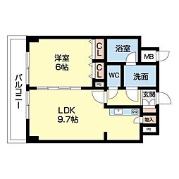 willDo礎町 1LDKの間取図画像