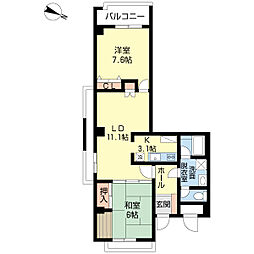 田辺ビル 2LDKの間取図画像