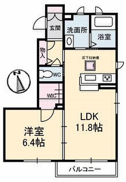 クレール ｜山口県下関市大坪本町(賃貸アパート1LDK・1階・44.66㎡)の写真 その2