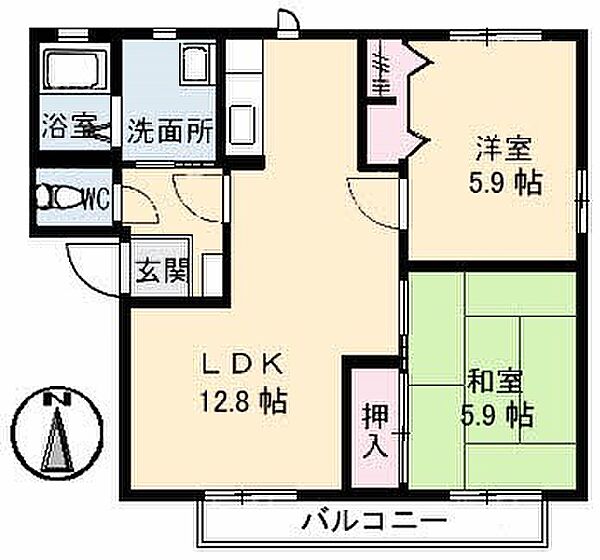 グランカーサ安岡　III棟 102｜山口県下関市安岡町４丁目(賃貸アパート2LDK・1階・54.34㎡)の写真 その2