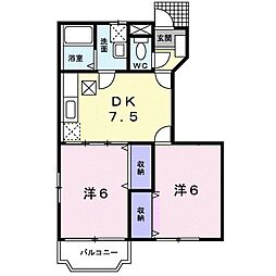 シャンドフルール　I 1階2DKの間取り