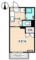 タウニーハイツ 1Kの間取図画像