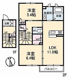 クレール 2LDKの間取図画像