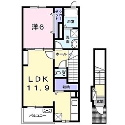 ヴィラ大学町 1LDKの間取図画像