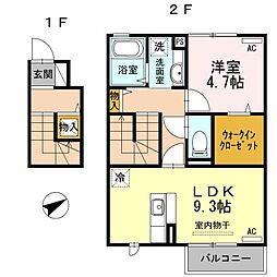 カントリーフォレスト 1LDKの間取図画像
