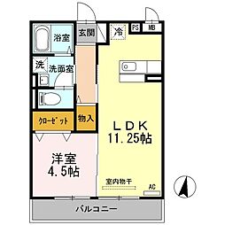 ソレイユ富任B棟 1LDKの間取図画像