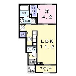 クナワイ スプリングスA 1LDKの間取図画像