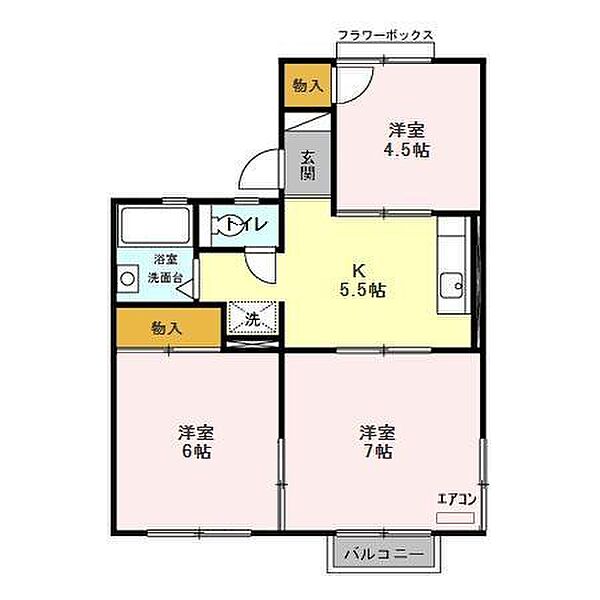 コスモシティ岡野 Ｂ・Ｃ・Ｄ C201｜茨城県つくば市並木3丁目(賃貸アパート3K・2階・47.84㎡)の写真 その2