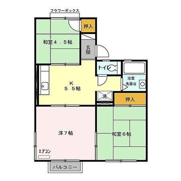 コスモシティ岡野 Ｂ・Ｃ・Ｄ D102｜茨城県つくば市並木3丁目(賃貸アパート3K・1階・47.84㎡)の写真 その2